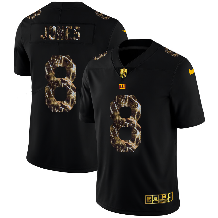 2020 New York Giants #8 Daniel Jones Men Black Nike Flocked Lightning Vapor Limited NFL Jersey